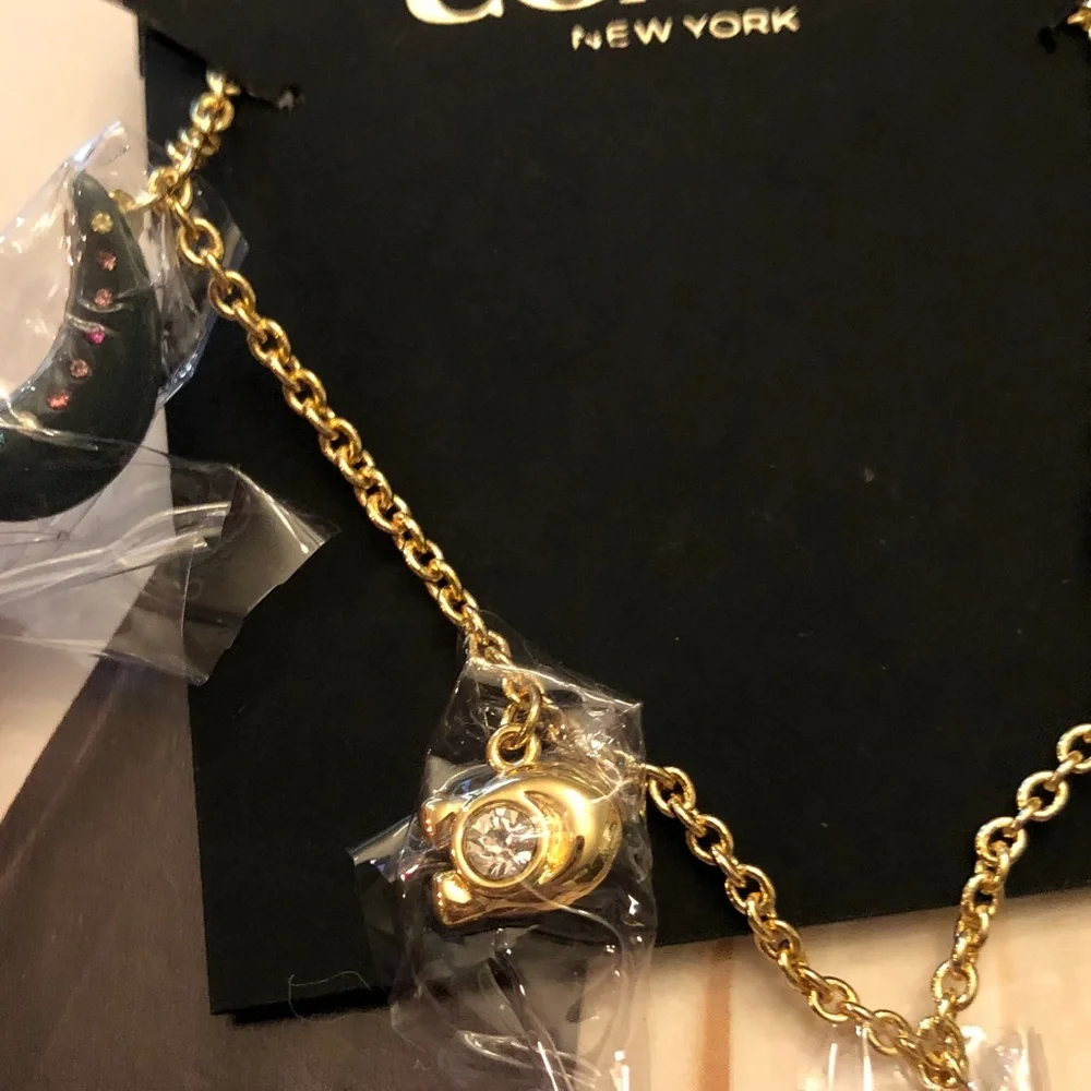 Authentic New on card COACH Gold-Tone Multi-Color Charm Necklace